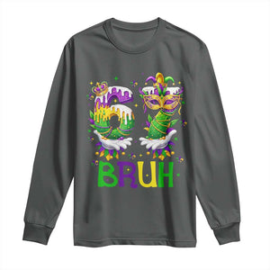 Funny 67 Mardi Gras Bruh Long Sleeve Shirt Six Seven Meme Fleur De Lis Hand Gesture TS11 Dark Heather Print Your Wear