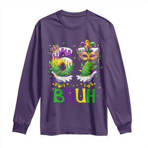 Funny 67 Mardi Gras Bruh Long Sleeve Shirt Six Seven Meme Fleur De Lis Hand Gesture TS11 Purple Print Your Wear