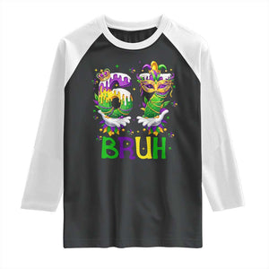 Funny 67 Mardi Gras Bruh Raglan Shirt Six Seven Meme Fleur De Lis Hand Gesture TS11 Black White Print Your Wear