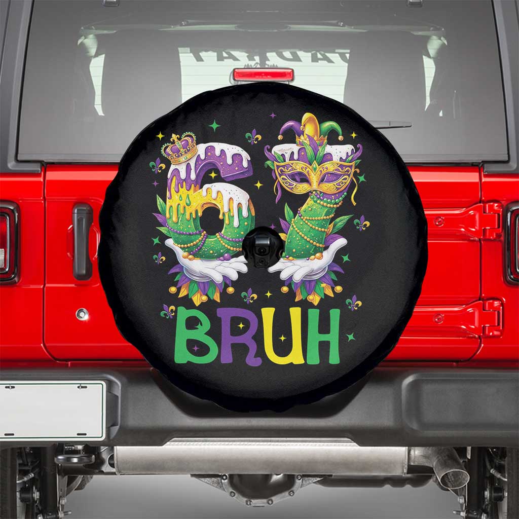 Funny 67 Mardi Gras Bruh Spare Tire Cover Six Seven Meme Fleur De Lis Hand Gesture TS11 Black Print Your Wear