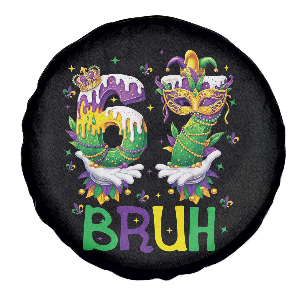 Funny 67 Mardi Gras Bruh Spare Tire Cover Six Seven Meme Fleur De Lis Hand Gesture TS11 Print Your Wear