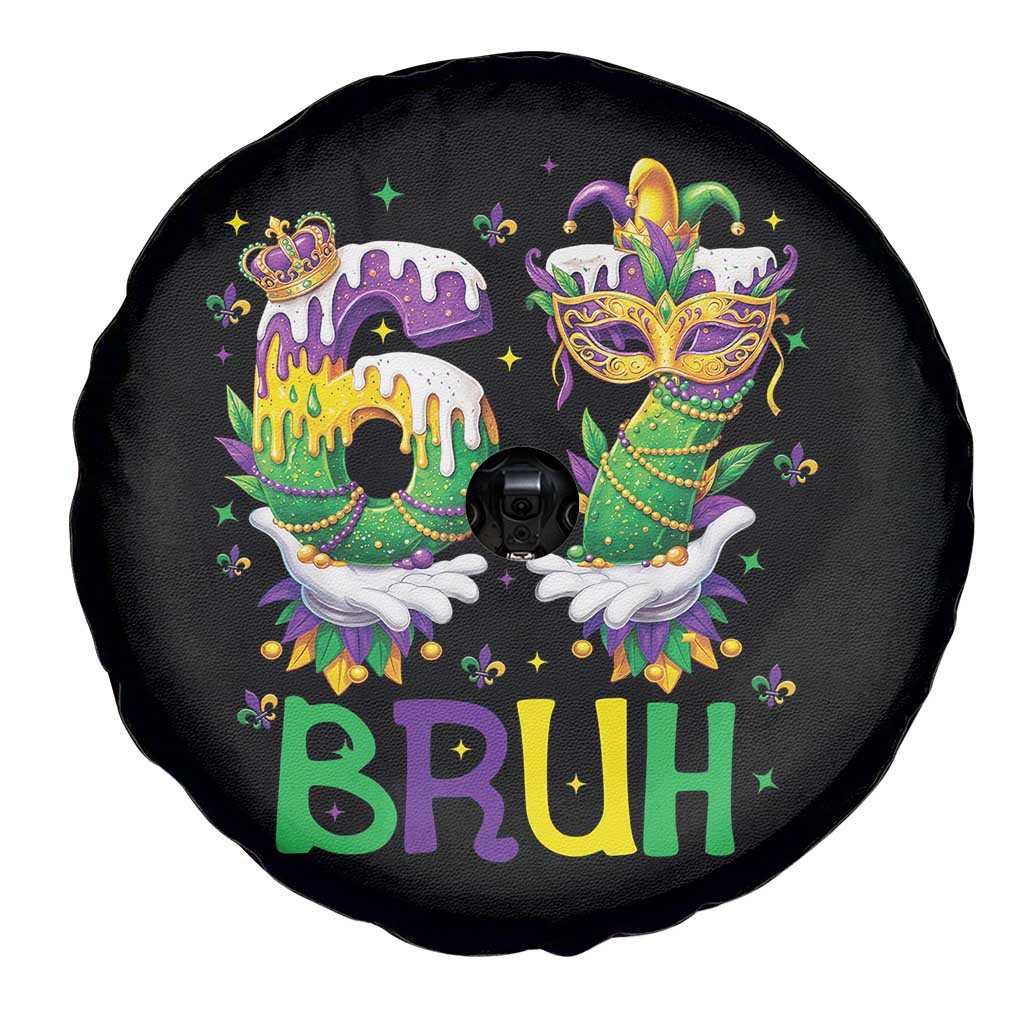 Funny 67 Mardi Gras Bruh Spare Tire Cover Six Seven Meme Fleur De Lis Hand Gesture TS11 Print Your Wear