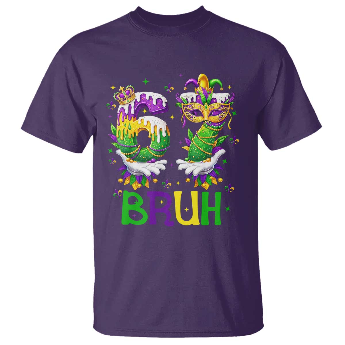 Funny 67 Mardi Gras Bruh T Shirt Six Seven Meme Fleur De Lis Hand Gesture TS11 Purple Print Your Wear