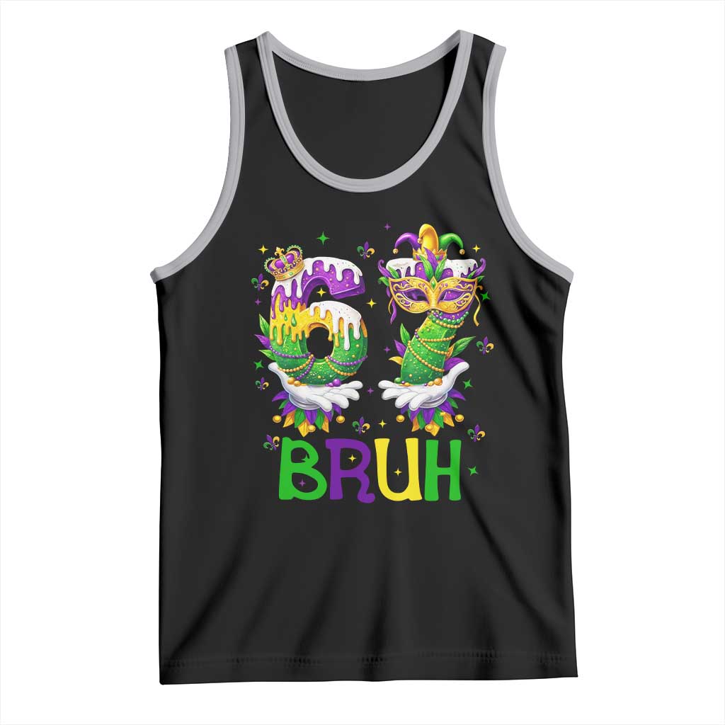 Funny 67 Mardi Gras Bruh Tank Top Six Seven Meme Fleur De Lis Hand Gesture TS11 Black Athletic Heather Print Your Wear