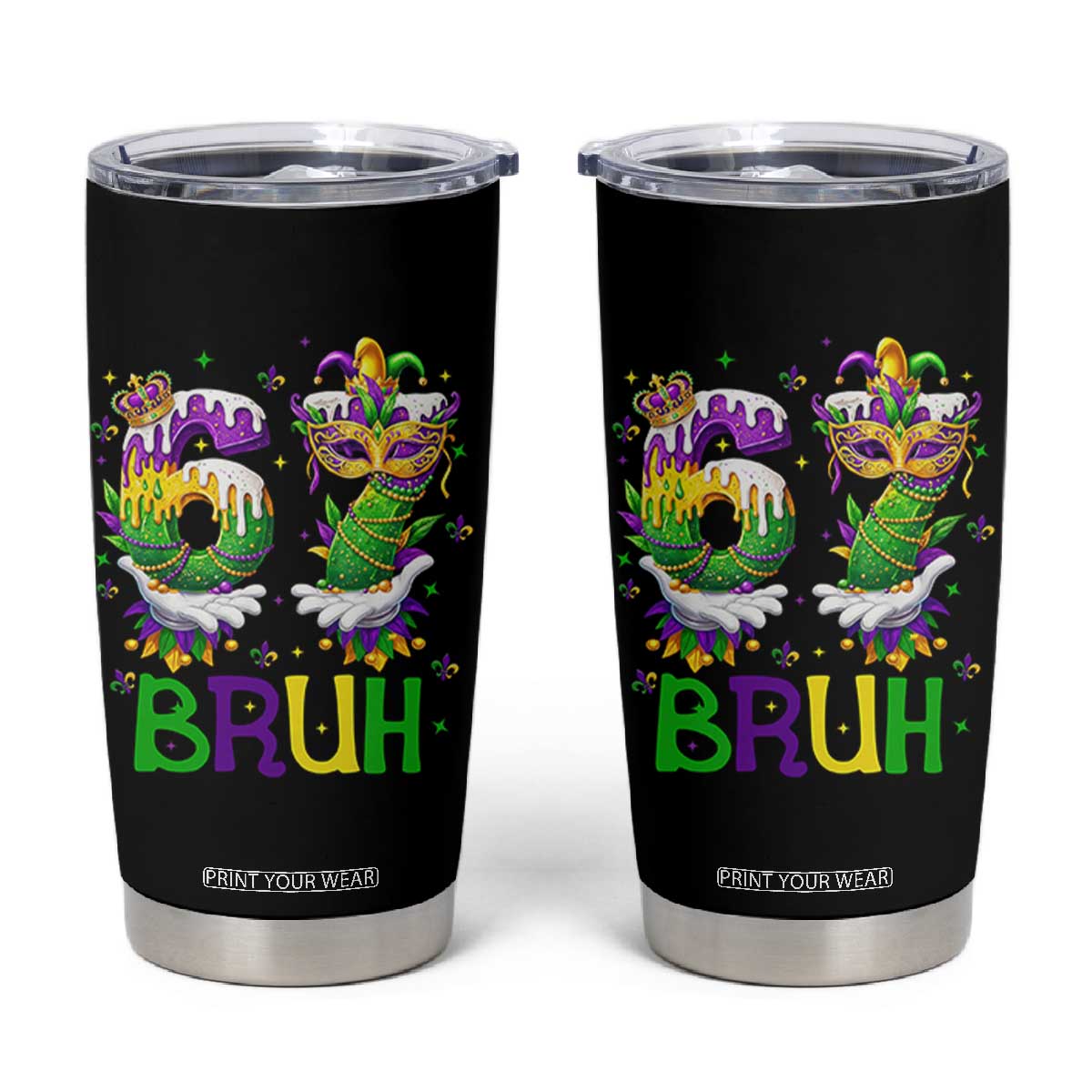 Funny 67 Mardi Gras Bruh Tumbler Cup Six Seven Meme Fleur De Lis Hand Gesture TS11 Black Print Your Wear