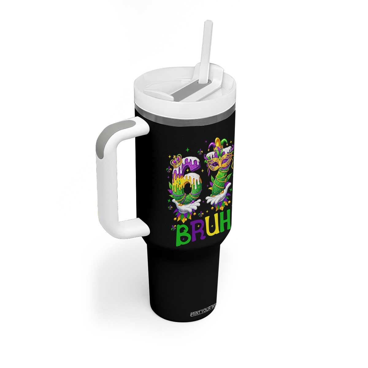 Funny 67 Mardi Gras Bruh Tumbler With Handle Six Seven Meme Fleur De Lis Hand Gesture TS11 Print Your Wear