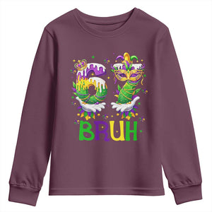 Funny 67 Mardi Gras Bruh Youth Sweatshirt Six Seven Meme Fleur De Lis Hand Gesture TS11 Maroon Print Your Wear
