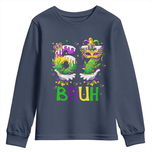Funny 67 Mardi Gras Bruh Youth Sweatshirt Six Seven Meme Fleur De Lis Hand Gesture TS11 Navy Print Your Wear
