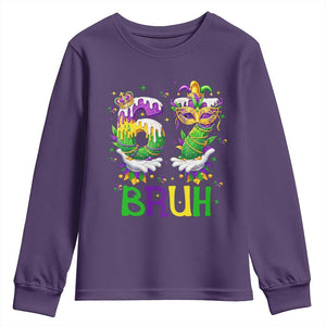 Funny 67 Mardi Gras Bruh Youth Sweatshirt Six Seven Meme Fleur De Lis Hand Gesture TS11 Purple Print Your Wear