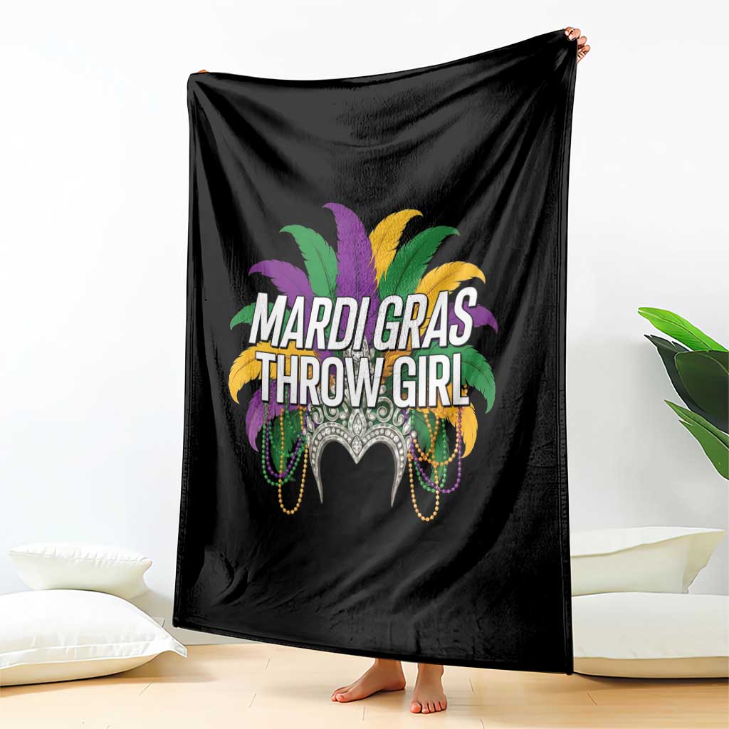 Mardi Gras Throw Girl Throw Blanket Funny New Orleans Carnival Headdress Beads TS11 Print Your Wear