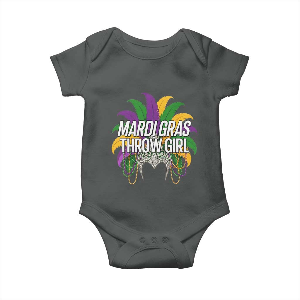Mardi Gras Throw Girl Baby Onesie Funny New Orleans Carnival Headdress Beads TS11 Dark Heather Print Your Wear
