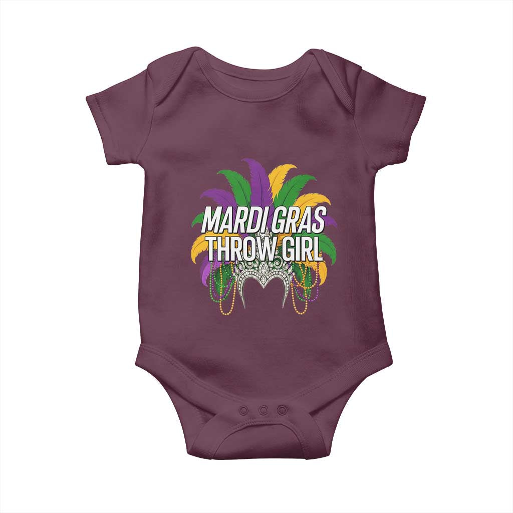 Mardi Gras Throw Girl Baby Onesie Funny New Orleans Carnival Headdress Beads TS11 Maroon Print Your Wear