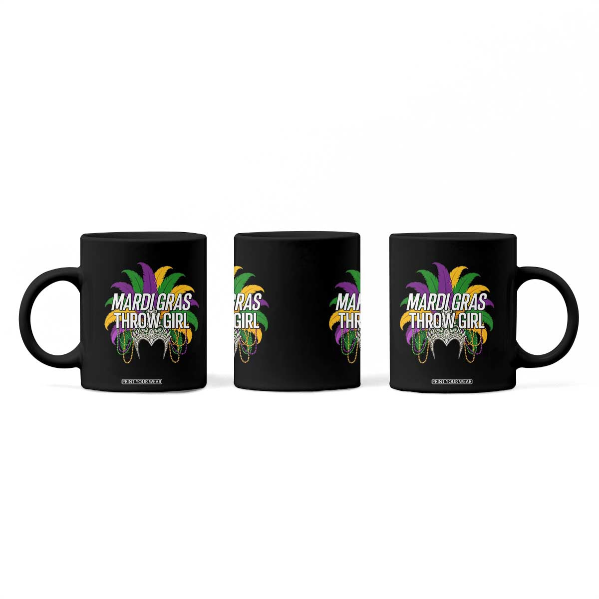 Mardi Gras Throw Girl Coffee Mug Funny New Orleans Carnival Headdress Beads TS11 Print Your Wear