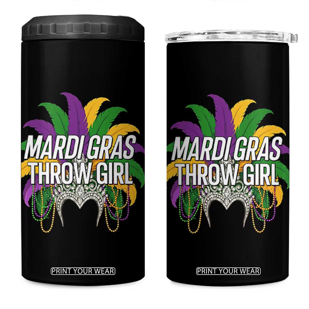 Mardi Gras Throw Girl 4 in 1 Can Cooler Tumbler Funny New Orleans Carnival Headdress Beads TS11 One Size: 16 oz Black Print Your Wear