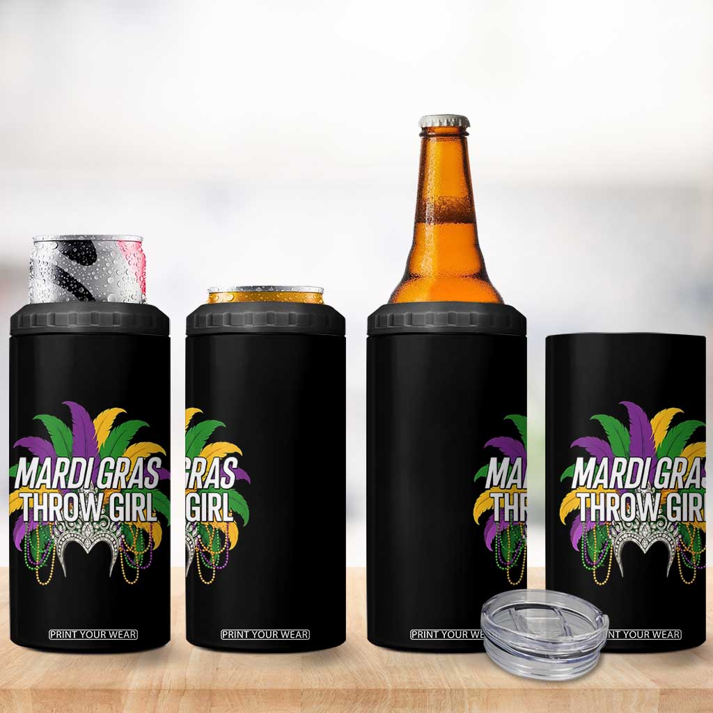 Mardi Gras Throw Girl 4 in 1 Can Cooler Tumbler Funny New Orleans Carnival Headdress Beads TS11 Print Your Wear