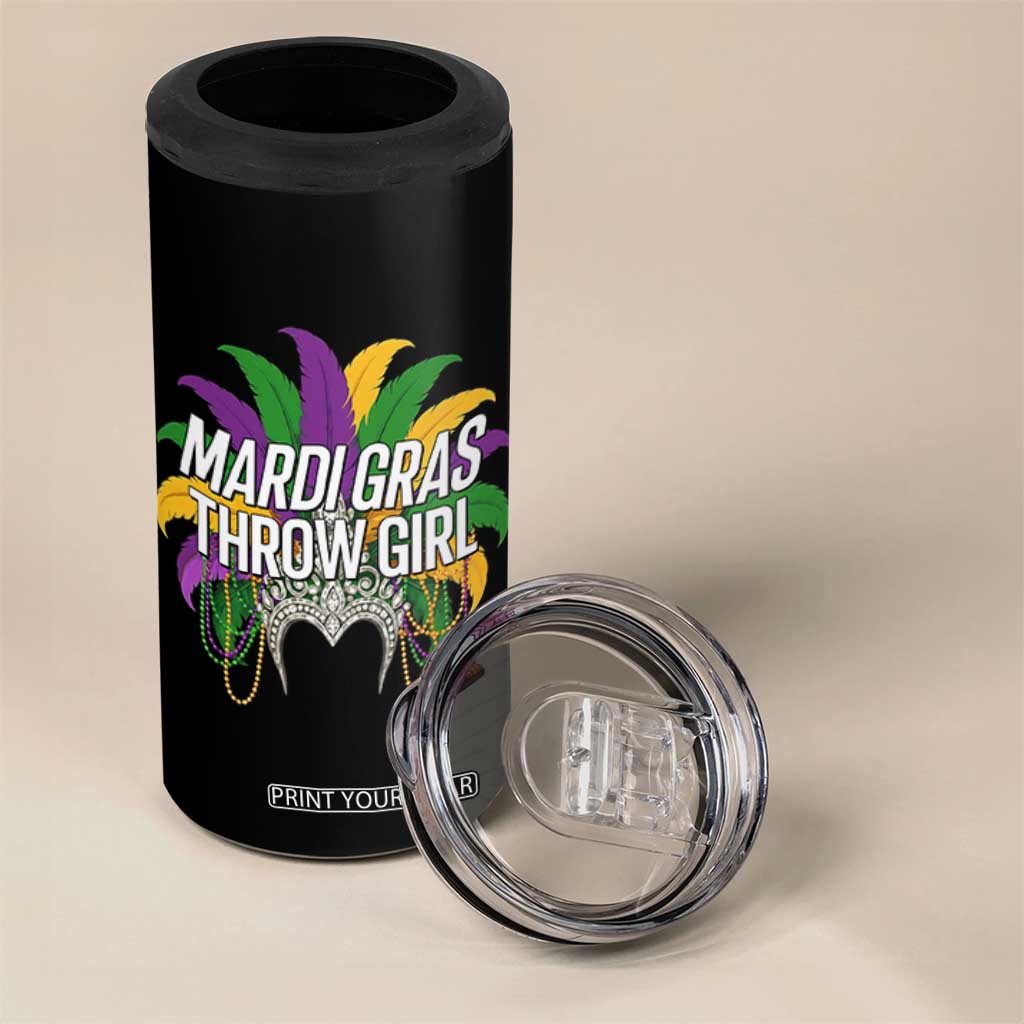 Mardi Gras Throw Girl 4 in 1 Can Cooler Tumbler Funny New Orleans Carnival Headdress Beads TS11 Print Your Wear