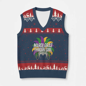 Mardi Gras Throw Girl V-Neck Knit Sweater Vest Funny New Orleans Carnival Headdress Beads TS11 Navy Red Print Your Wear