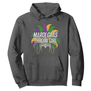 Mardi Gras Throw Girl Hoodie Funny New Orleans Carnival Headdress Beads TS11 Dark Heather Print Your Wear
