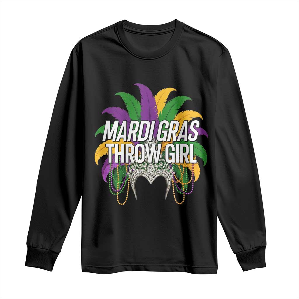 Mardi Gras Throw Girl Long Sleeve Shirt Funny New Orleans Carnival Headdress Beads TS11 Black Print Your Wear