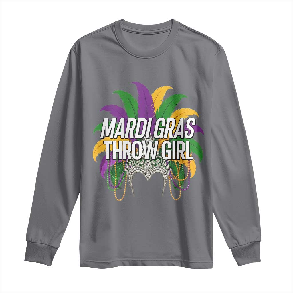 Mardi Gras Throw Girl Long Sleeve Shirt Funny New Orleans Carnival Headdress Beads TS11 Charcoal Print Your Wear