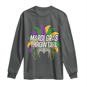 Mardi Gras Throw Girl Long Sleeve Shirt Funny New Orleans Carnival Headdress Beads TS11 Dark Heather Print Your Wear