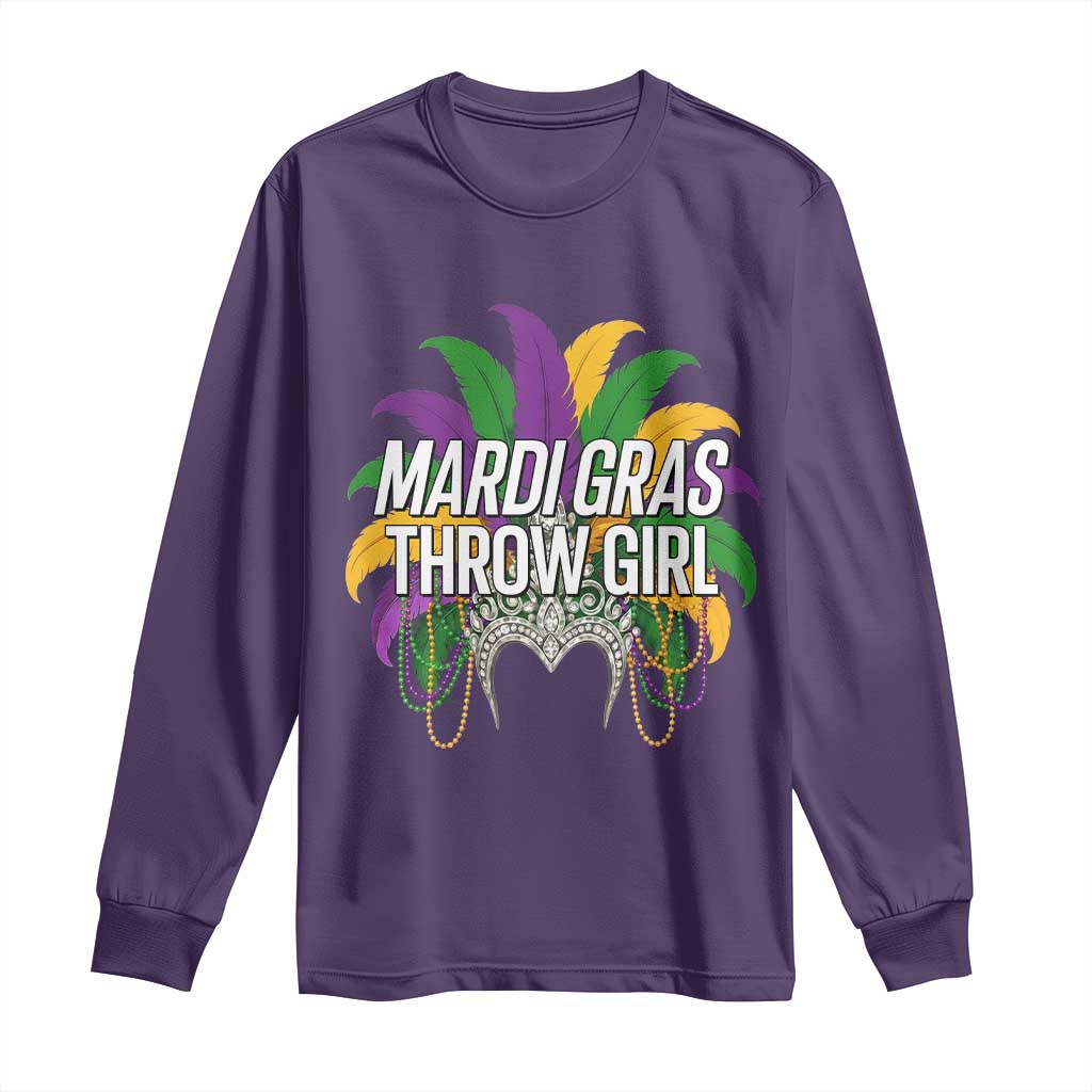 Mardi Gras Throw Girl Long Sleeve Shirt Funny New Orleans Carnival Headdress Beads TS11 Purple Print Your Wear