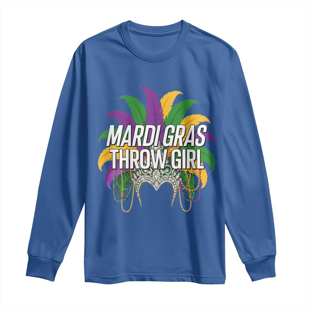 Mardi Gras Throw Girl Long Sleeve Shirt Funny New Orleans Carnival Headdress Beads TS11 Royal Blue Print Your Wear
