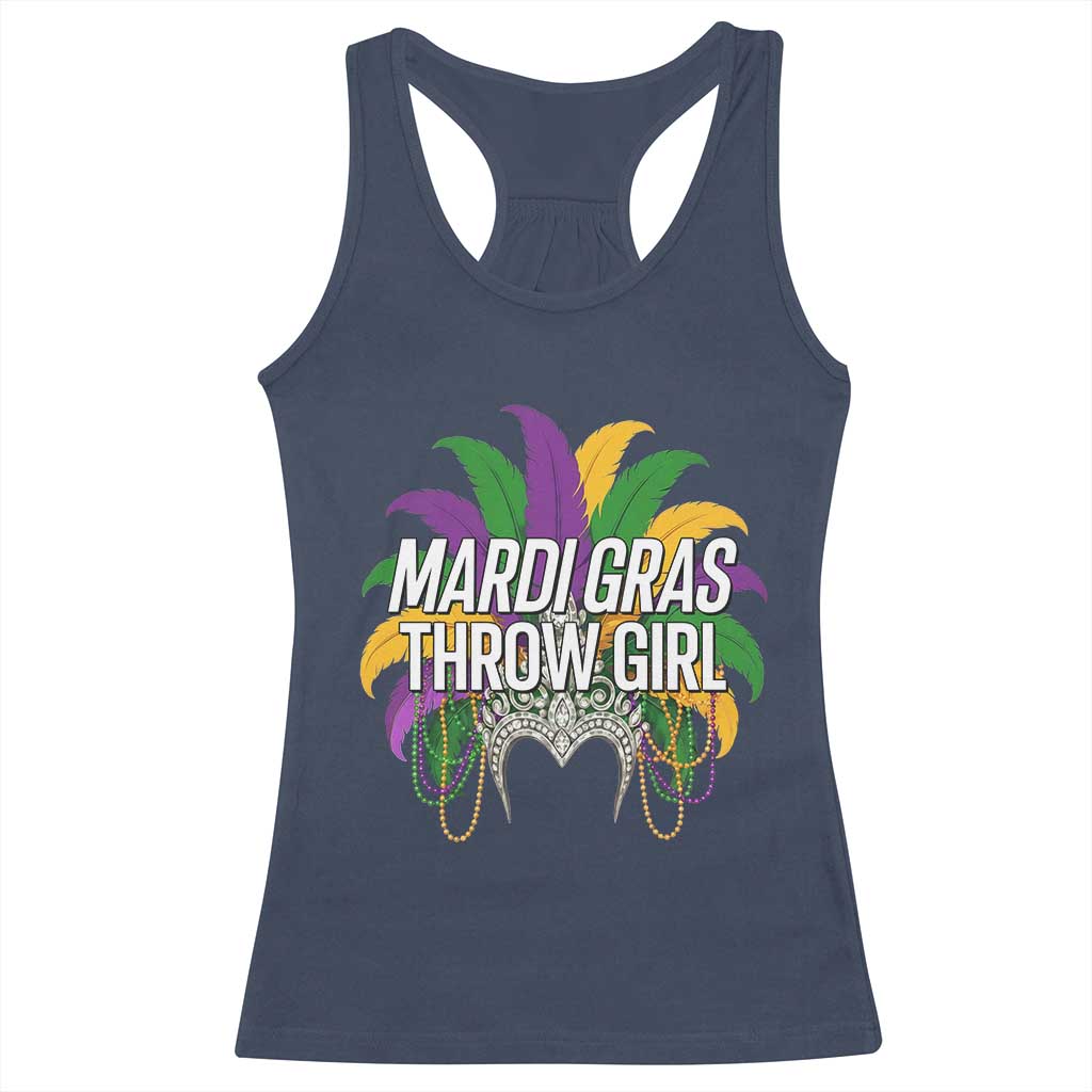 Mardi Gras Throw Girl Racerback Tank Top Funny New Orleans Carnival Headdress Beads TS11 Navy Print Your Wear
