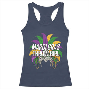 Mardi Gras Throw Girl Racerback Tank Top Funny New Orleans Carnival Headdress Beads TS11 Navy Print Your Wear