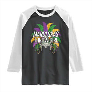 Mardi Gras Throw Girl Raglan Shirt Funny New Orleans Carnival Headdress Beads TS11 Black White Print Your Wear