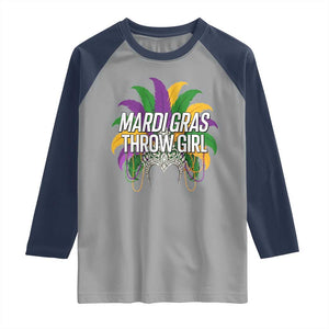 Mardi Gras Throw Girl Raglan Shirt Funny New Orleans Carnival Headdress Beads TS11 Sport Gray Navy Print Your Wear