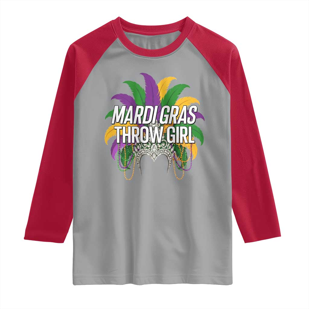Mardi Gras Throw Girl Raglan Shirt Funny New Orleans Carnival Headdress Beads TS11 Sport Gray Red Print Your Wear