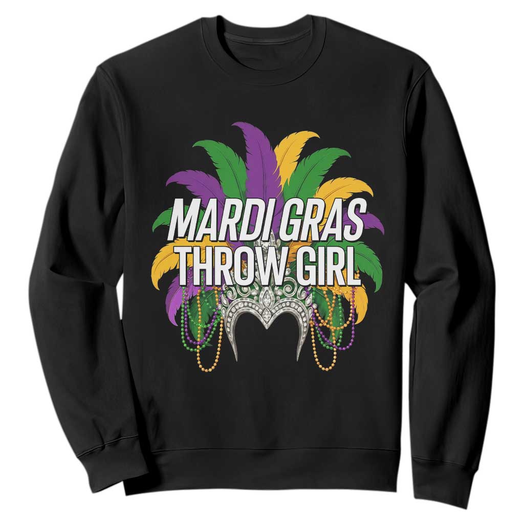 Mardi Gras Throw Girl Sweatshirt Funny New Orleans Carnival Headdress Beads TS11 Black Print Your Wear