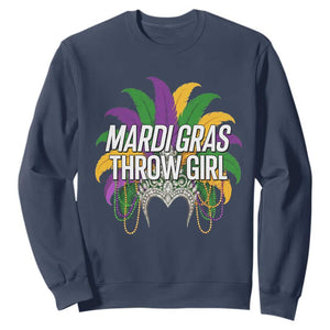 Mardi Gras Throw Girl Sweatshirt Funny New Orleans Carnival Headdress Beads TS11 Navy Print Your Wear