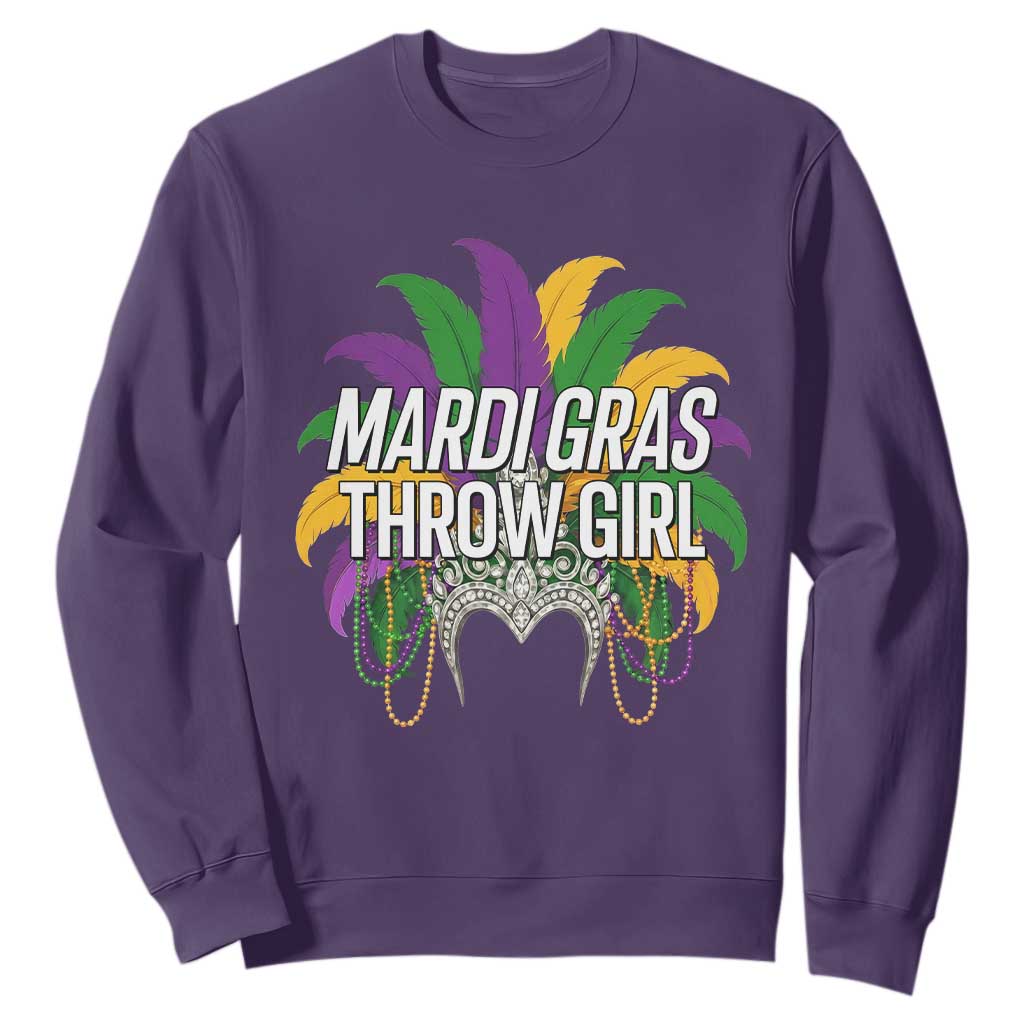 Mardi Gras Throw Girl Sweatshirt Funny New Orleans Carnival Headdress Beads TS11 Purple Print Your Wear