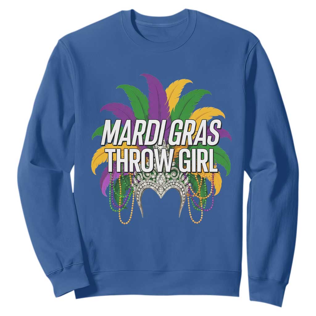 Mardi Gras Throw Girl Sweatshirt Funny New Orleans Carnival Headdress Beads TS11 Royal Blue Print Your Wear