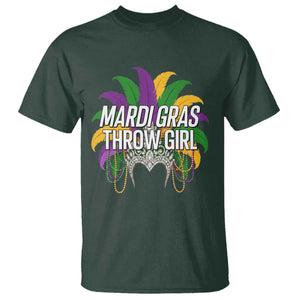 Mardi Gras Throw Girl T Shirt Funny New Orleans Carnival Headdress Beads TS11 Dark Forest Green Print Your Wear