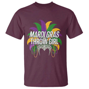 Mardi Gras Throw Girl T Shirt Funny New Orleans Carnival Headdress Beads TS11 Maroon Print Your Wear
