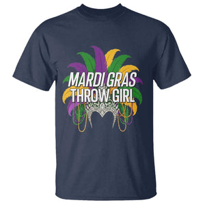 Mardi Gras Throw Girl T Shirt Funny New Orleans Carnival Headdress Beads TS11 Navy Print Your Wear