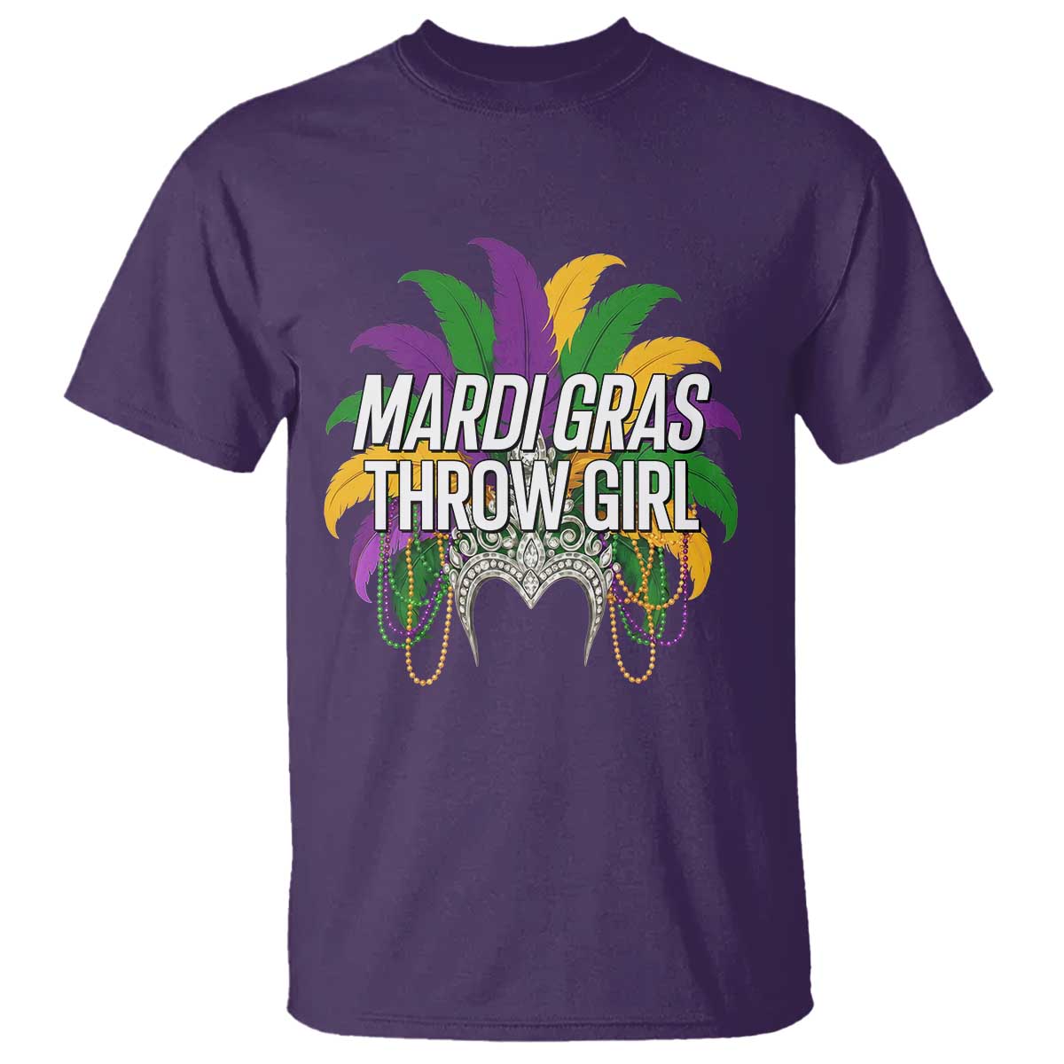 Mardi Gras Throw Girl T Shirt Funny New Orleans Carnival Headdress Beads TS11 Purple Print Your Wear