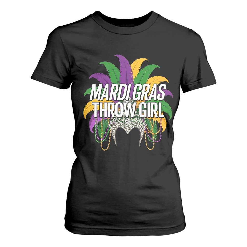Mardi Gras Throw Girl T Shirt For Women Funny New Orleans Carnival Headdress Beads TS11 Black Print Your Wear