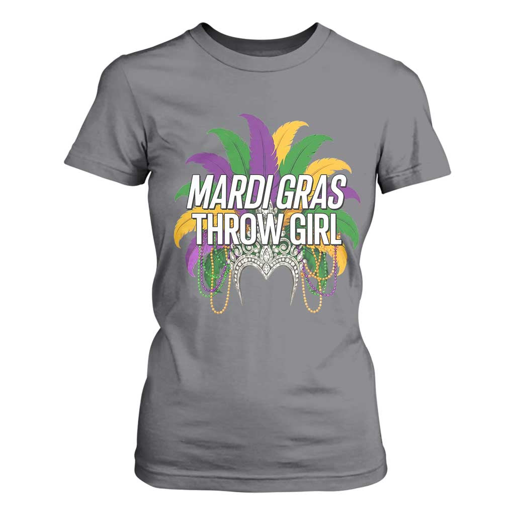 Mardi Gras Throw Girl T Shirt For Women Funny New Orleans Carnival Headdress Beads TS11 Charcoal Print Your Wear