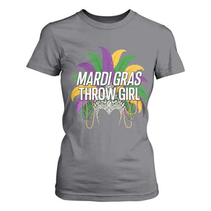 Mardi Gras Throw Girl T Shirt For Women Funny New Orleans Carnival Headdress Beads TS11 Charcoal Print Your Wear