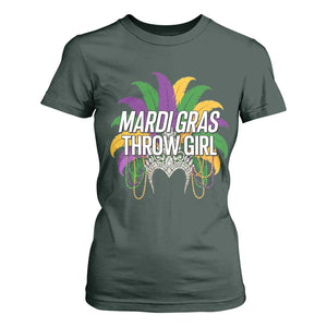 Mardi Gras Throw Girl T Shirt For Women Funny New Orleans Carnival Headdress Beads TS11 Dark Forest Green Print Your Wear