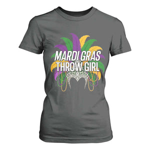 Mardi Gras Throw Girl T Shirt For Women Funny New Orleans Carnival Headdress Beads TS11 Dark Heather Print Your Wear