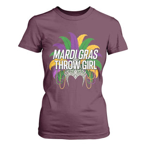 Mardi Gras Throw Girl T Shirt For Women Funny New Orleans Carnival Headdress Beads TS11 Maroon Print Your Wear
