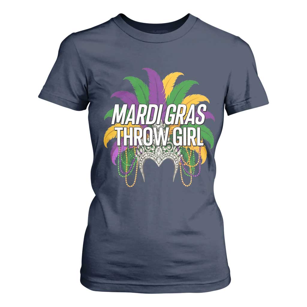 Mardi Gras Throw Girl T Shirt For Women Funny New Orleans Carnival Headdress Beads TS11 Navy Print Your Wear
