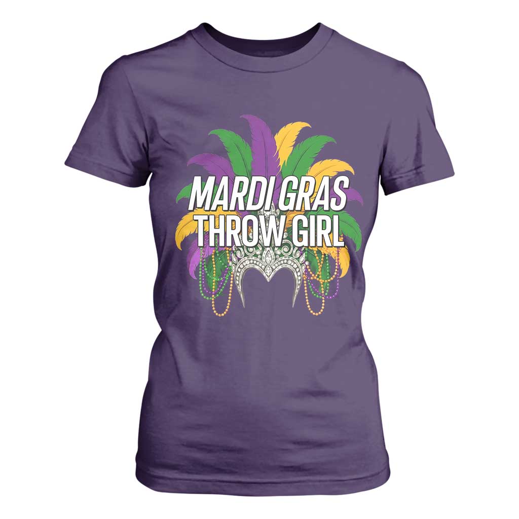 Mardi Gras Throw Girl T Shirt For Women Funny New Orleans Carnival Headdress Beads TS11 Purple Print Your Wear
