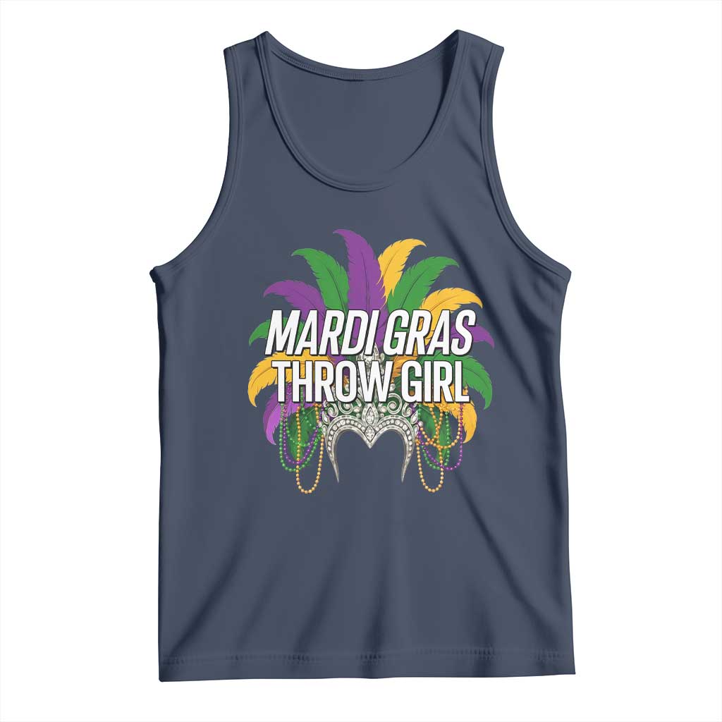 Mardi Gras Throw Girl Tank Top Funny New Orleans Carnival Headdress Beads TS11 Navy Print Your Wear