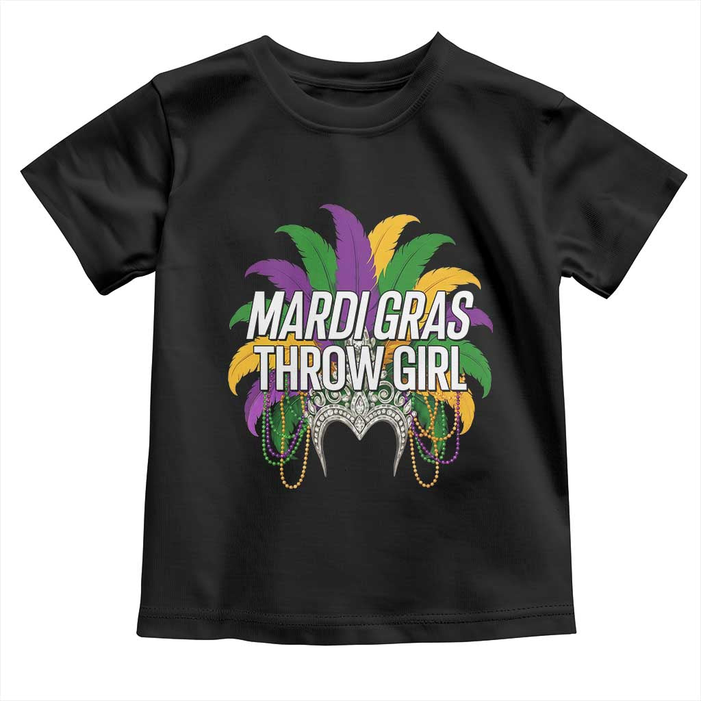 Mardi Gras Throw Girl Toddler T Shirt Funny New Orleans Carnival Headdress Beads TS11 Black Print Your Wear